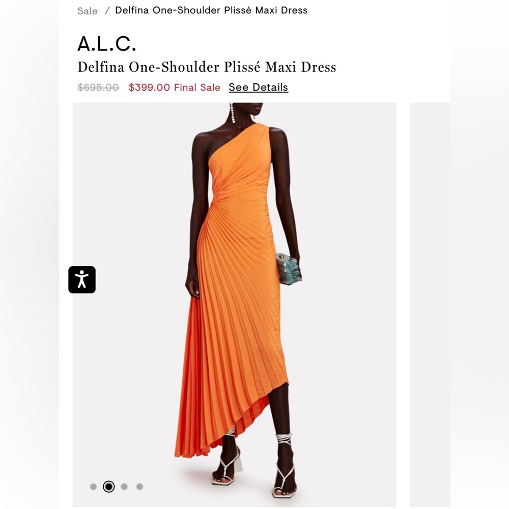 ALC One Shoulder Maxi Dress Cut out Orange